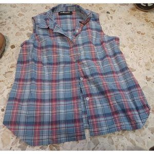 Sag Harbor Sport Women's Sleeveless Plaid Blouse Medium Blue & Red